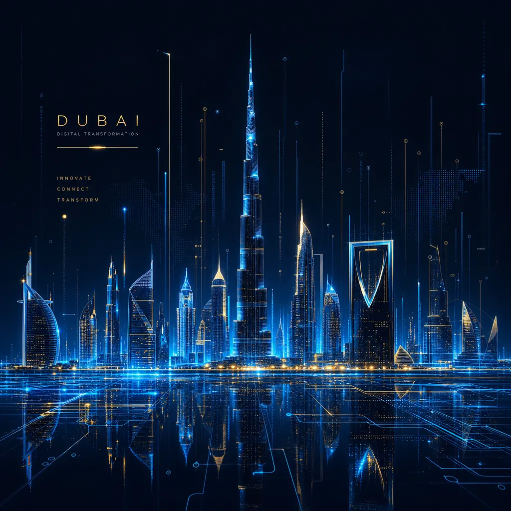 Futuristic abstract 3D visualization representing UAE digital landscape